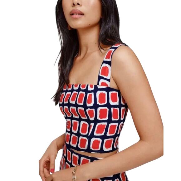 Reformation Vio Linen Top Napoli Print Square Neck Size 4 - Picture 1 of 8